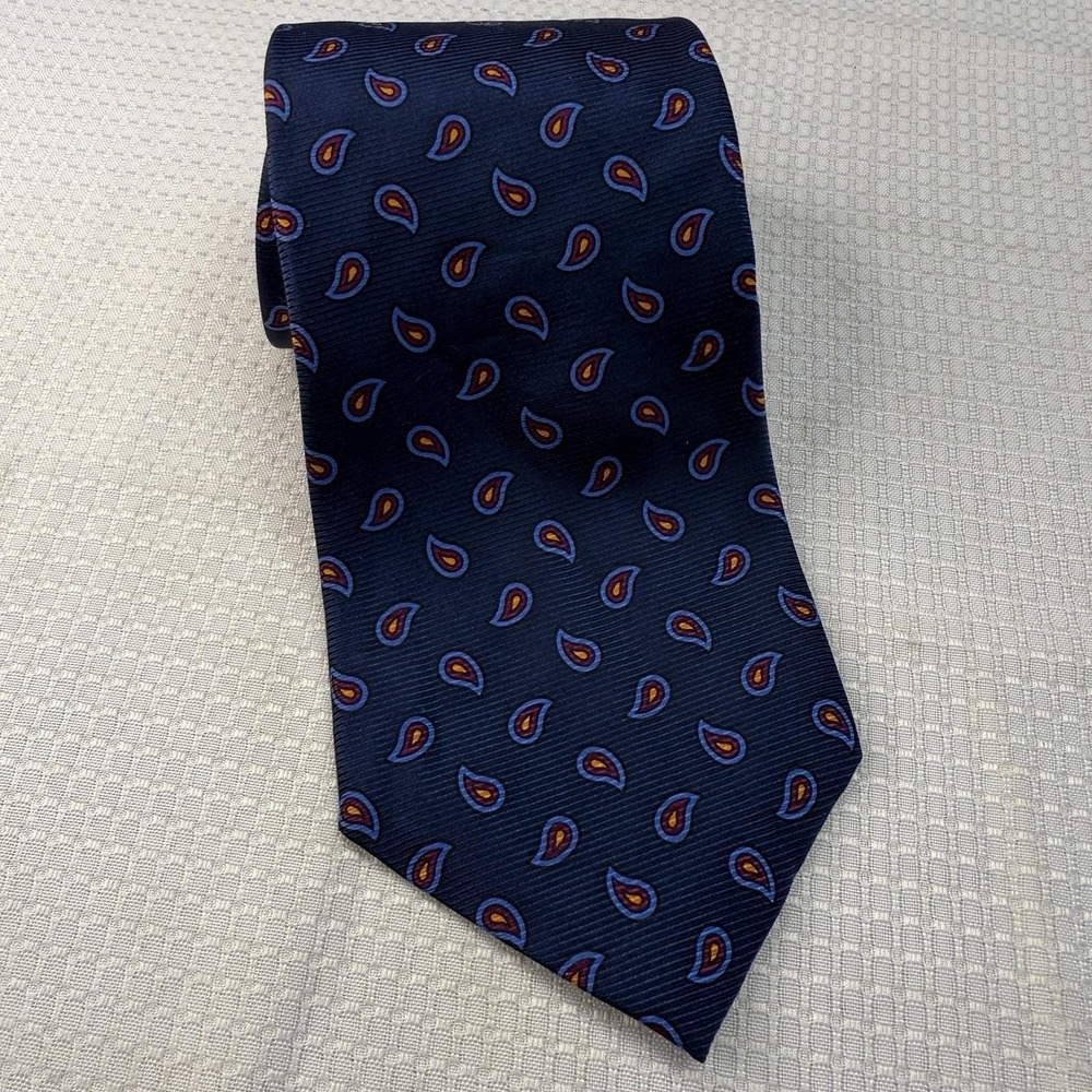 Vintage Lauren Ralph Lauren Blue Mini Paisley USA 100% Silk Necktie Preppy Y2K